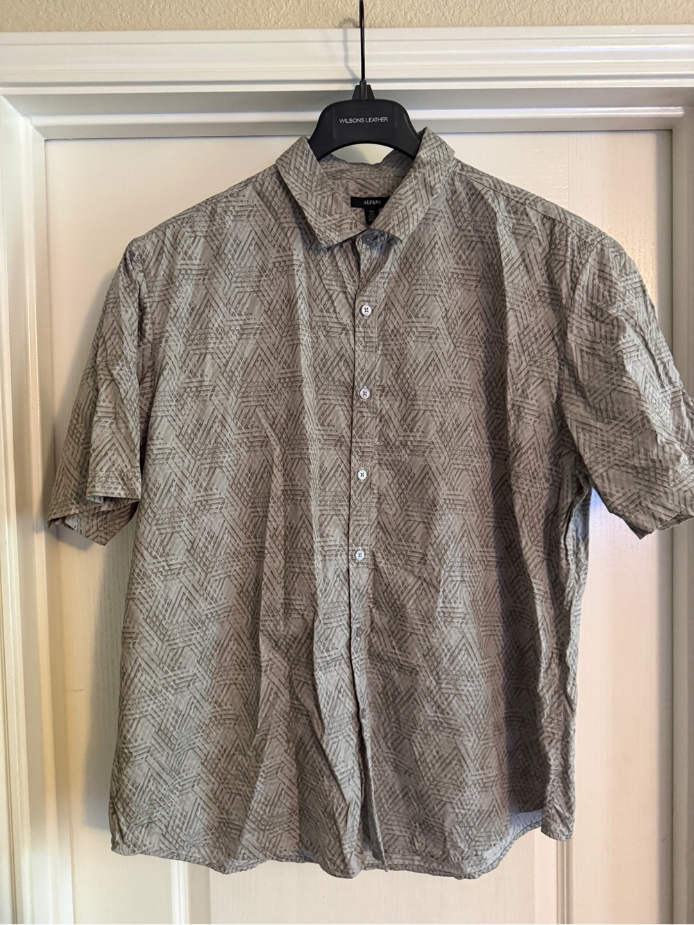 Alfani Slim-Fit Geometric Short Sleeve Shirt - Gray size XXL